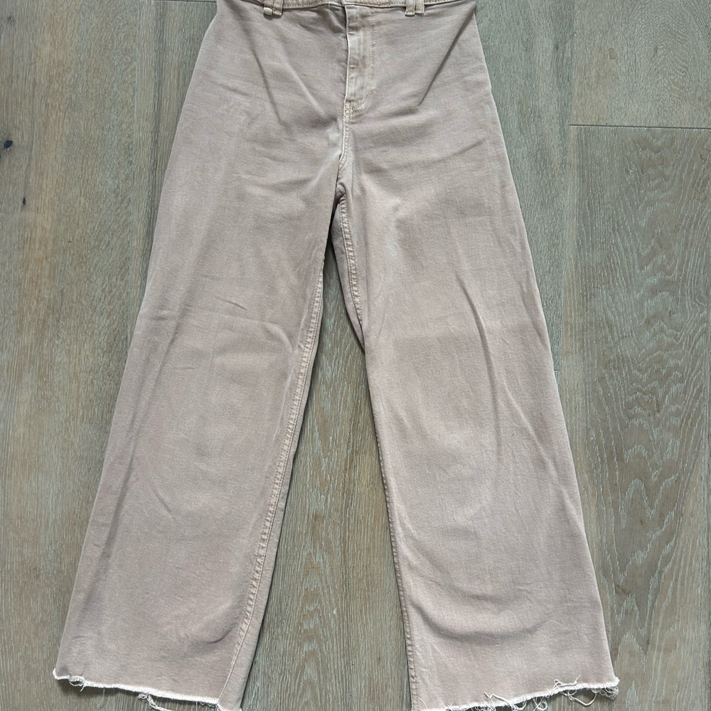 Zara Tan Flare Wide Leg Jeans